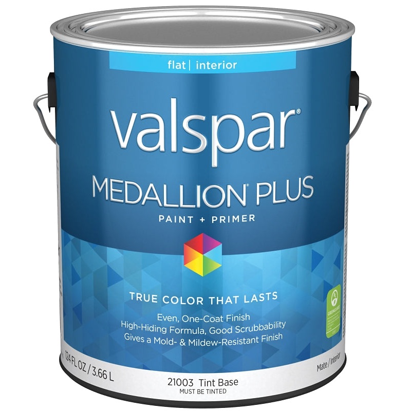Valspar Medallion Plus 2100 028.0021003.007 Latex Paint, Acrylic Base, Flat Sheen, Tint Base, 1 gal, Plastic Can, Pack of 4