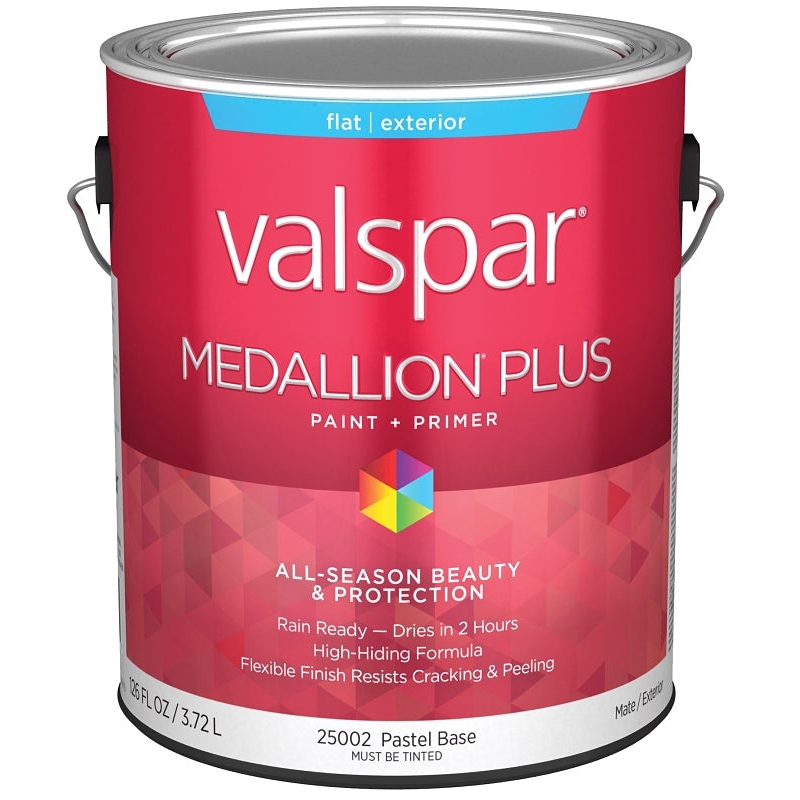 Valspar Medallion Plus 2500 028.0025002.007 Latex Paint, Acrylic Base, Flat Sheen, Pastel Base, 1 gal, Plastic Can, Pack of 4