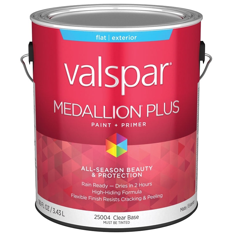 Valspar Medallion Plus 2500 028.0025004.007 Latex Paint, Acrylic Base, Flat Sheen, Clear Base, 1 gal, Plastic Can, Pack of 4