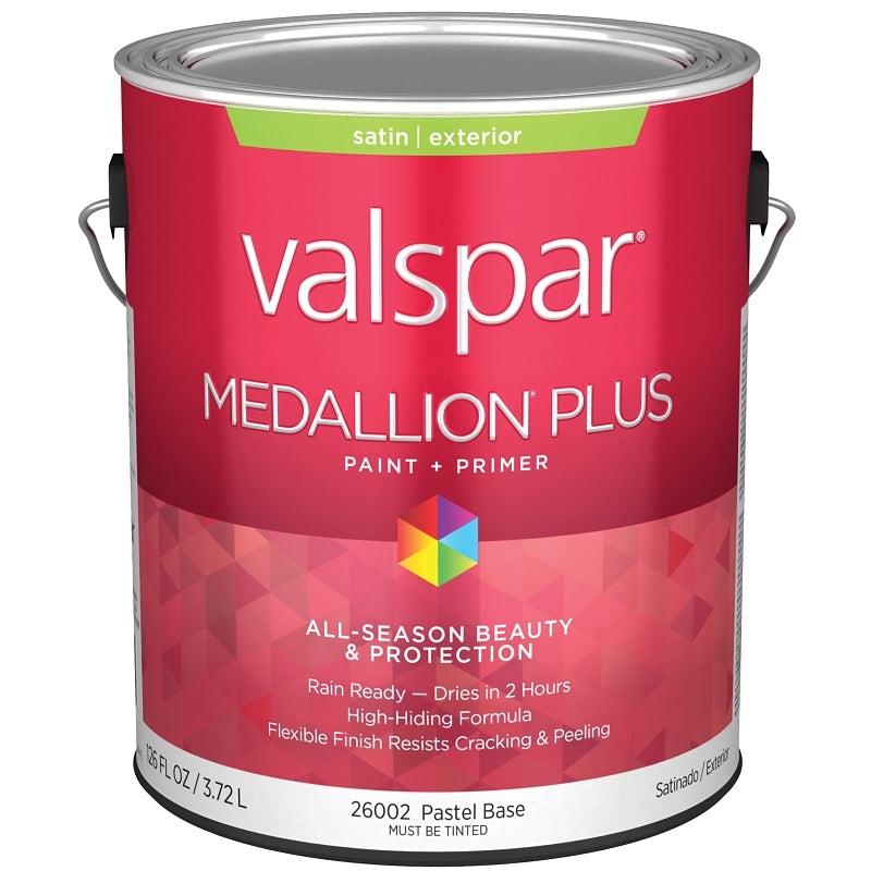 Valspar Medallion Plus 2600 028.0026002.007 Latex Paint, Acrylic Base, Satin Sheen, Pastel Base, 1 gal, Plastic Can, Pack of 4