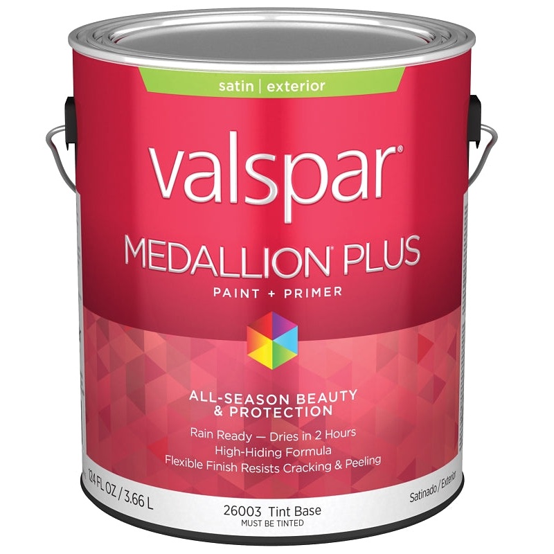 Valspar Medallion Plus 2600 028.0026003.007 Latex Paint, Acrylic Base, Satin Sheen, Tint Base, 1 gal, Plastic Can, Pack of 4