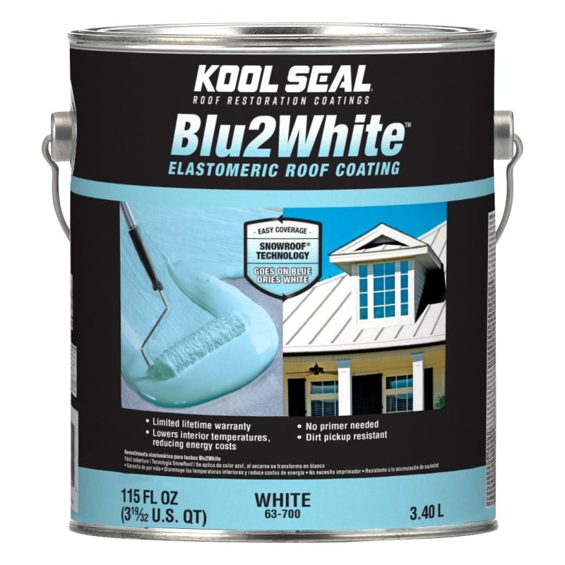 Kool Seal Blu2White Series KS0063700-16 Elastomeric Roof Coating, White, 1 gal, Liquid, Pack of 4