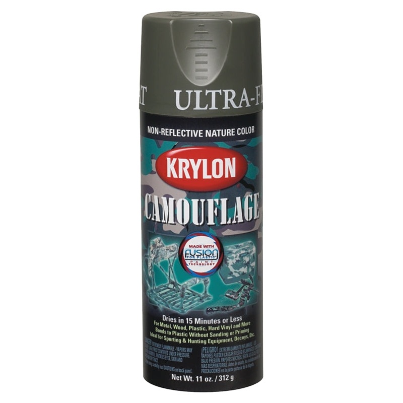 Krylon K04293777 Camouflage Spray Paint, Ultra Flat, Olive, 12 oz, Can