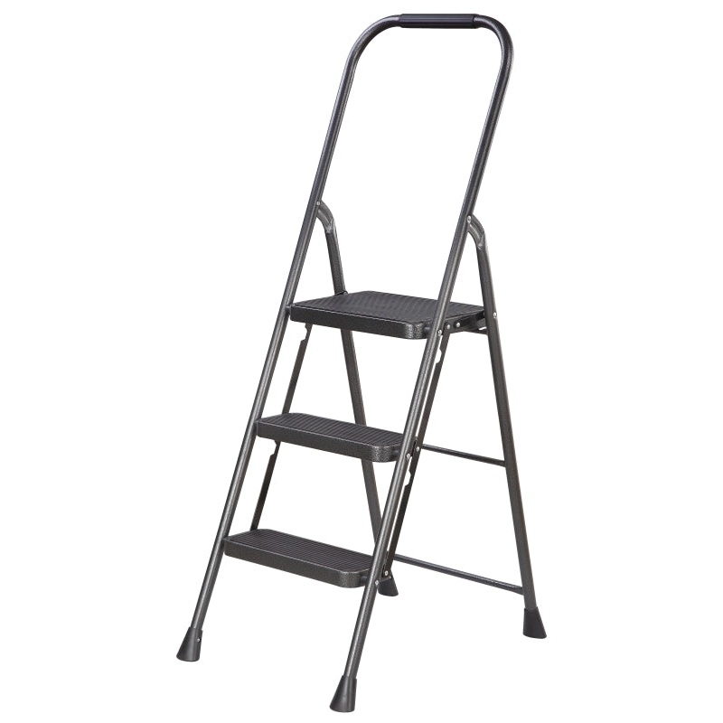 Simple Spaces HB3-2H Folding Step Stool, 50-3/4 in H, 3-Step, 225 lb, 5-1/8 in D Step, Steel, Black