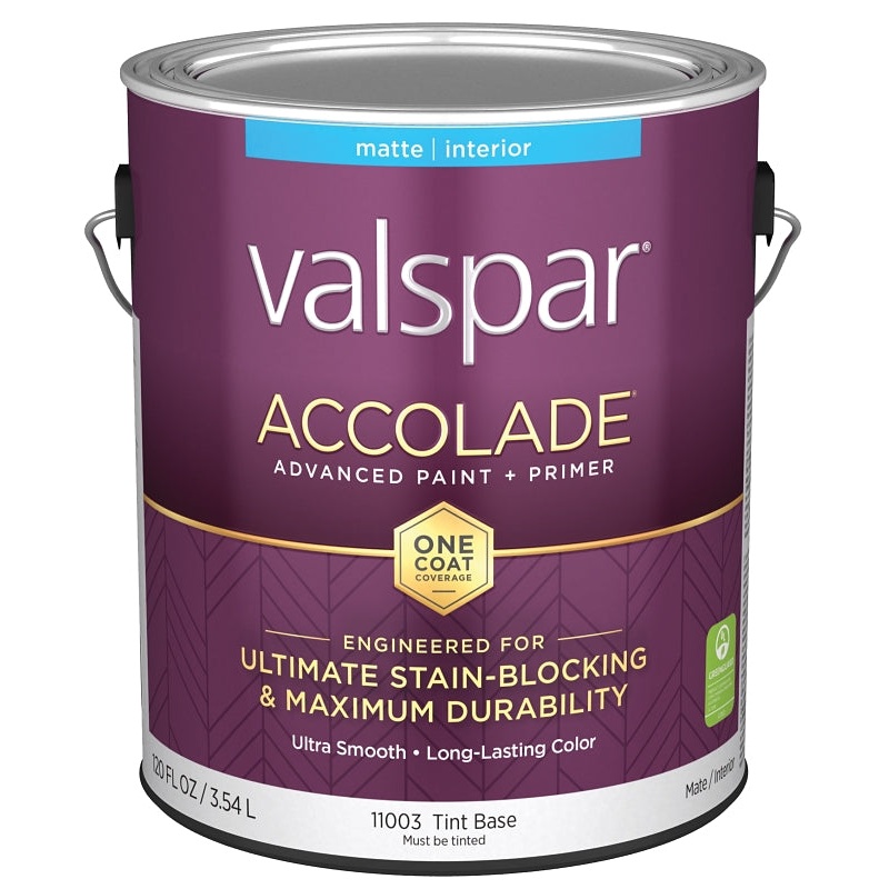 Valspar Accolade 1100 028.0011003.007 Latex Paint, Acrylic Base, Matte, Tint Base, 1 gal, Plastic Can, Pack of 4