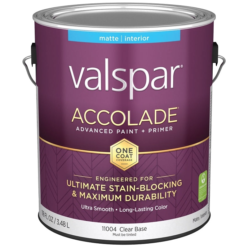 Valspar Accolade 1100 028.0011004.007 Latex Paint, Acrylic Base, Matte, Clear Base, 1 gal, Plastic Can, Pack of 4