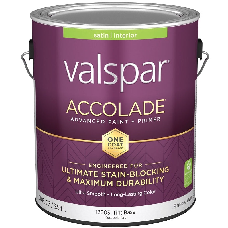 Valspar Accolade 1200 028.0012003.007 Latex Paint, Acrylic Base, Satin, Tint Base, 1 gal, Plastic Can, Pack of 4