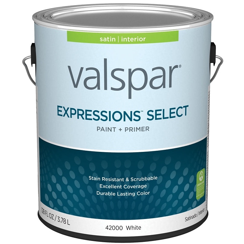Valspar Expressions Select 4200 028.0042000.007 Latex Paint, Acrylic Base, Satin Sheen, White Base, 1 gal, Pack of 4