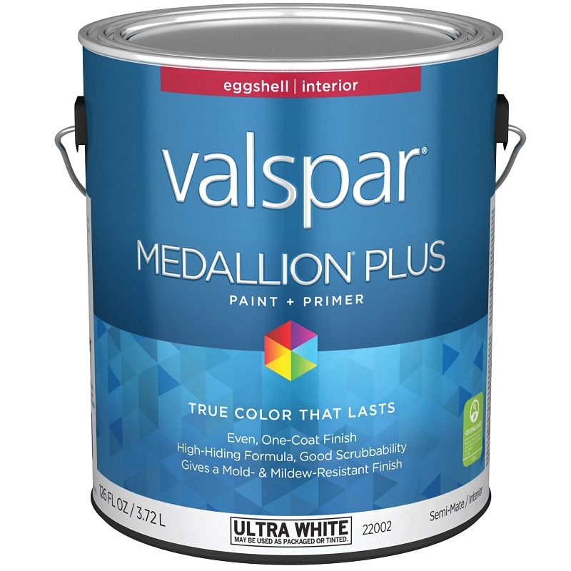 Valspar Medallion Plus 2200 028.0022002.007 Latex Paint, Acrylic Base, Eggshell Sheen, Ultra White Base, 1 gal, Can, Pack of 4