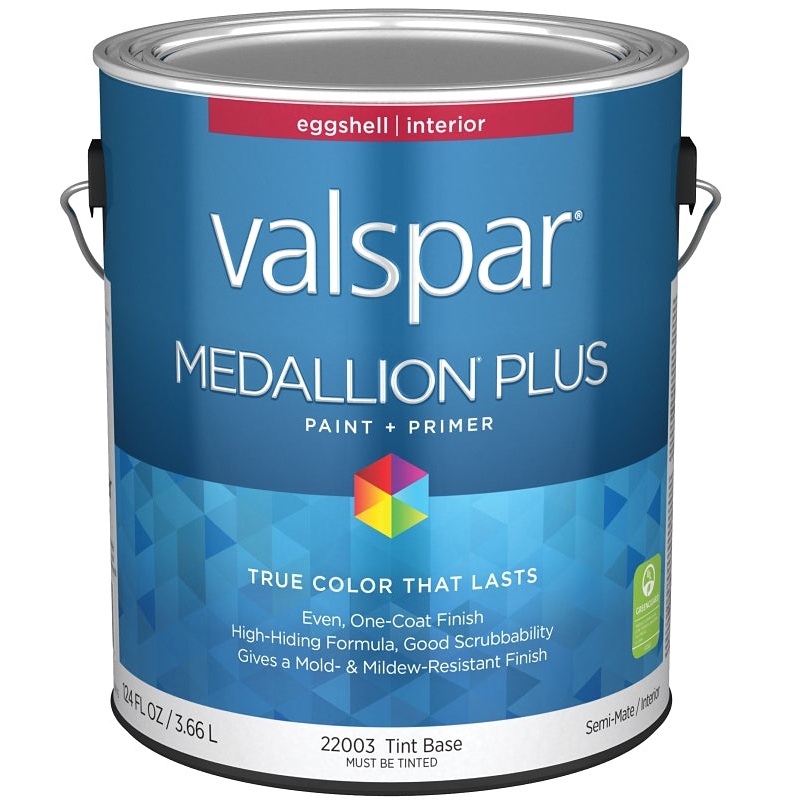 Valspar Medallion Plus 2200 028.0022003.007 Latex Paint, Acrylic Base, Eggshell Sheen, Tint Base, 1 gal, Pack of 4