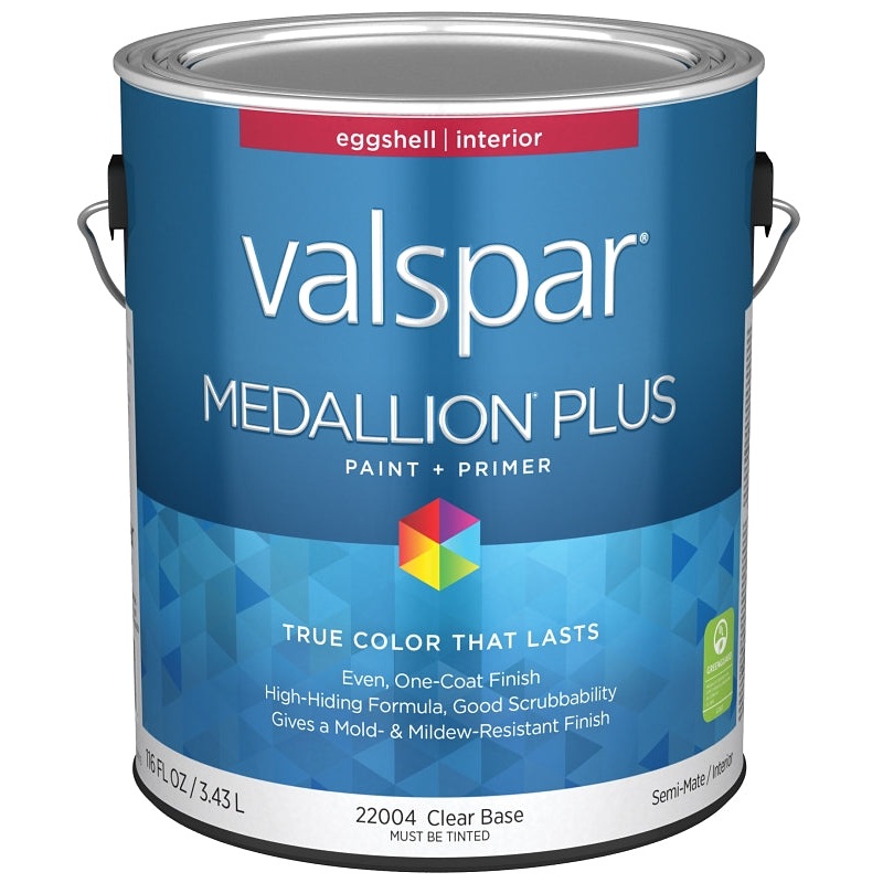 Valspar Medallion Plus 2200 028.0022004.007 Latex Paint, Acrylic Base, Eggshell Sheen, Clear Base, 1 gal, Pack of 4