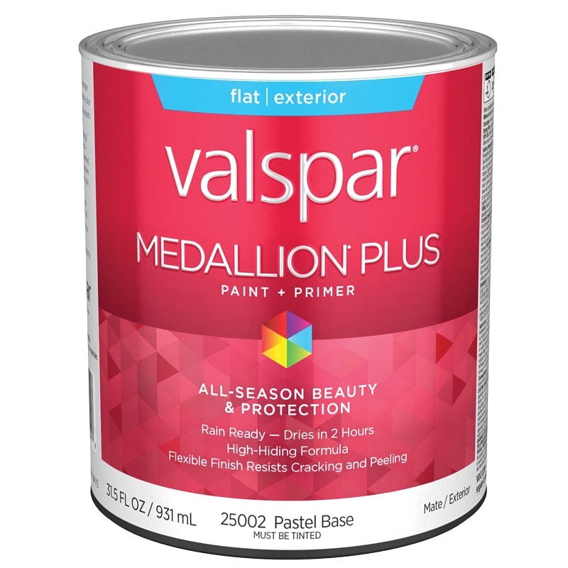 Valspar Medallion Plus 2500 028.0025002.005 Latex Paint, Acrylic Base, Flat Sheen, Pastel Base, 1 qt, Plastic Can