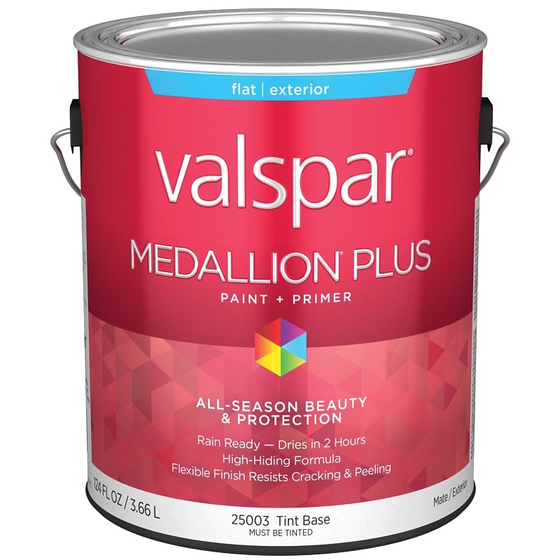 Valspar Medallion Plus 2500 028.0025003.007 Latex Paint, Acrylic Base, Flat Sheen, Tint Base, 1 gal, Plastic Can, Pack of 4