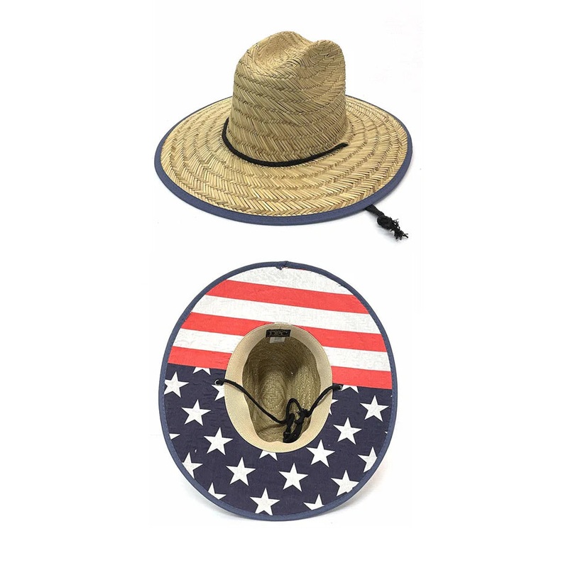 Dorfman Pacific MS401OS-NAT American Flag Straw Lifeguard Hat Natural