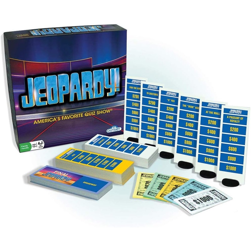Jeopardy Board Game – America’s Favorite Quiz Show Party Game – Features 180 Cards, 6 Stands, And Play Money (Ages 12+)