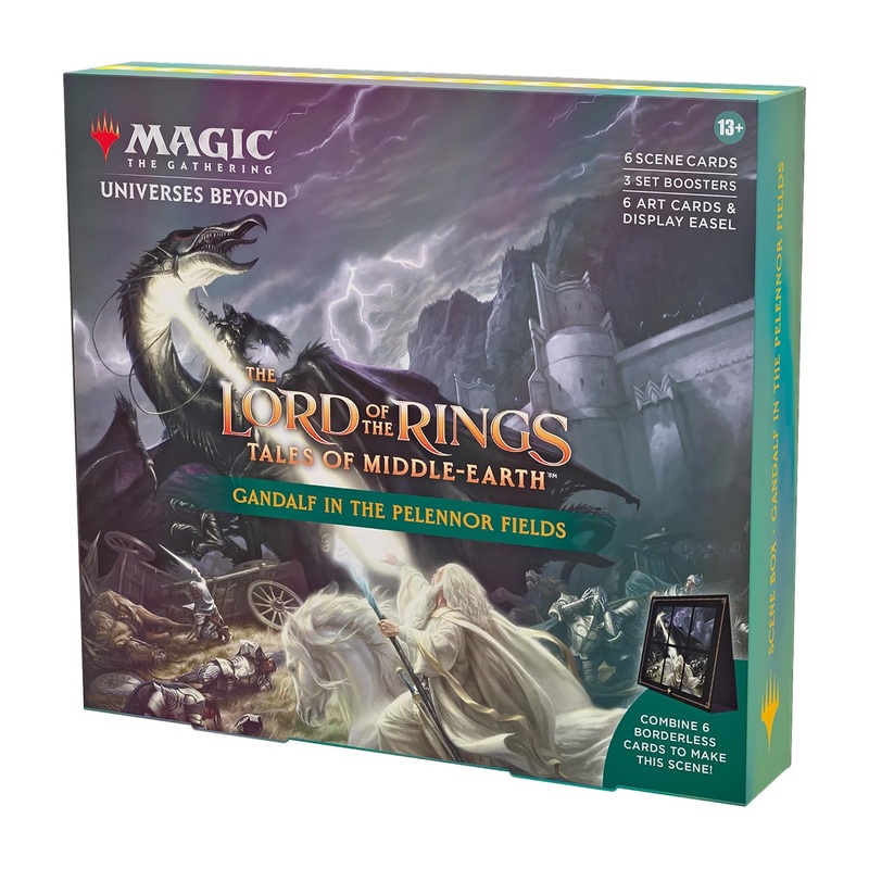 Magic The Gathering The Lord of The Rings: Tales of Middle-Earth Scene Box – Gandalf in Pelennor Fields (6 Scene Cards, 6 Art Cards, 3 Set Boosters + Display Easel)
