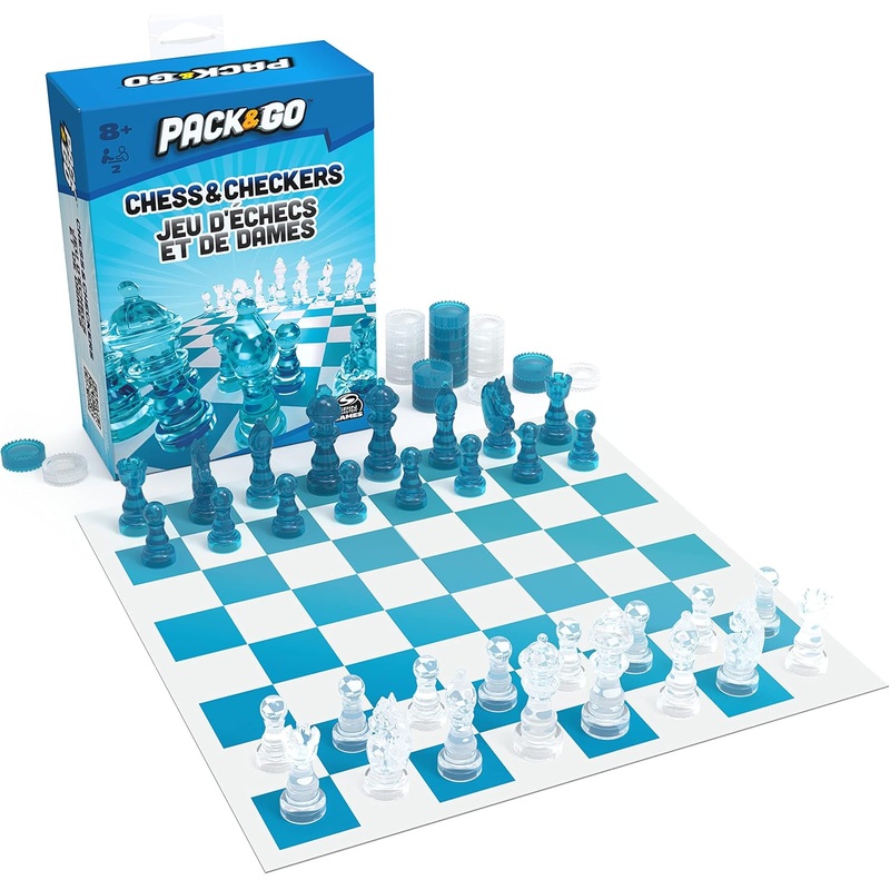 Pack & Go Chess & Checkers Board Game from Spin Master Games Portable 2-Player Games Chess Board Chess Set for Adults and Kids Ages 8 and up