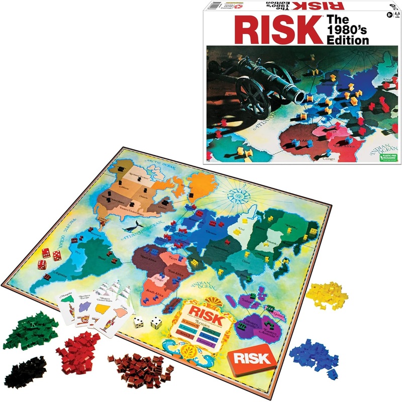 Risk The 1980’s Edition With Original 1980’s Artwork and Components by Winning Moves Games USA, Strategy Board Game of World Domination for 2 to 6 Players, Ages 8+