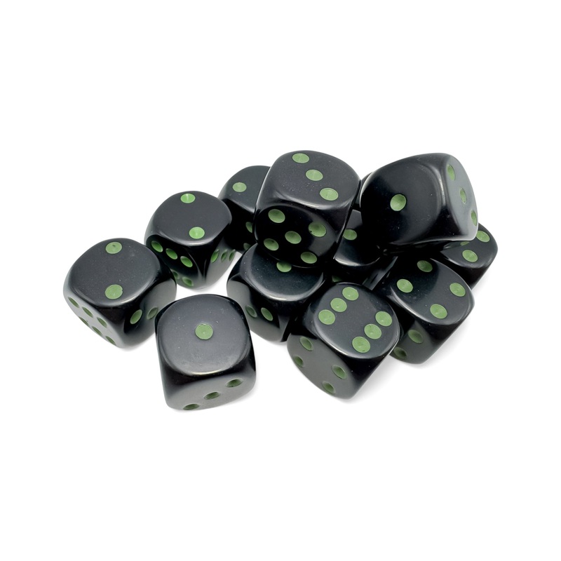 Chessex Opaque Black/Green 16MM D6 Dice Block