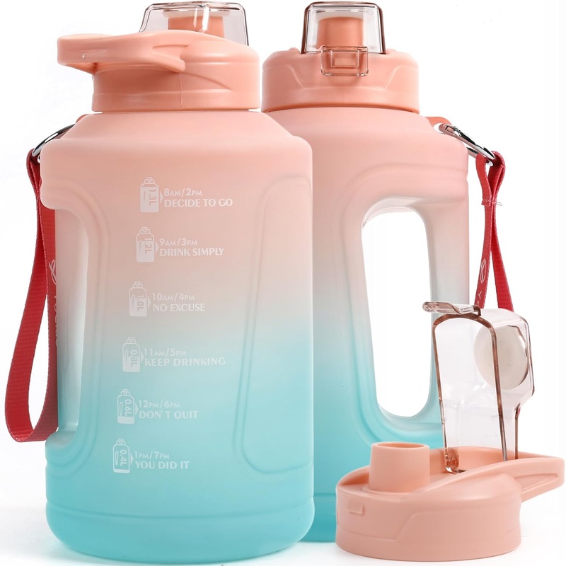 50oz/1.5 Liter Sports Water Bottle with Wide Mouth and Handle, Motivational Time Marker, BPA Free Water Jug – Ideal for Gym and Outdoor Activities, Stylish in Pink and Green Gradient (1 Water Bottle per Purchase)
