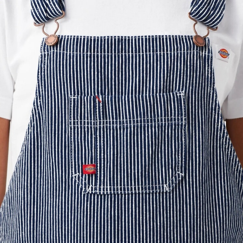 Dickies Women’s Relaxed Fit Bib Shortalls, 7 Rinsed Hickory Stripe XXL