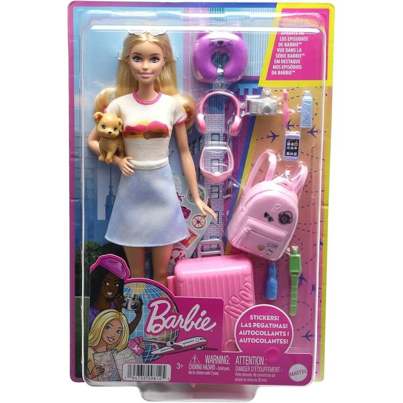 Barbie Doll & Accessories, Travel Set with Puppy and 10+ Pieces