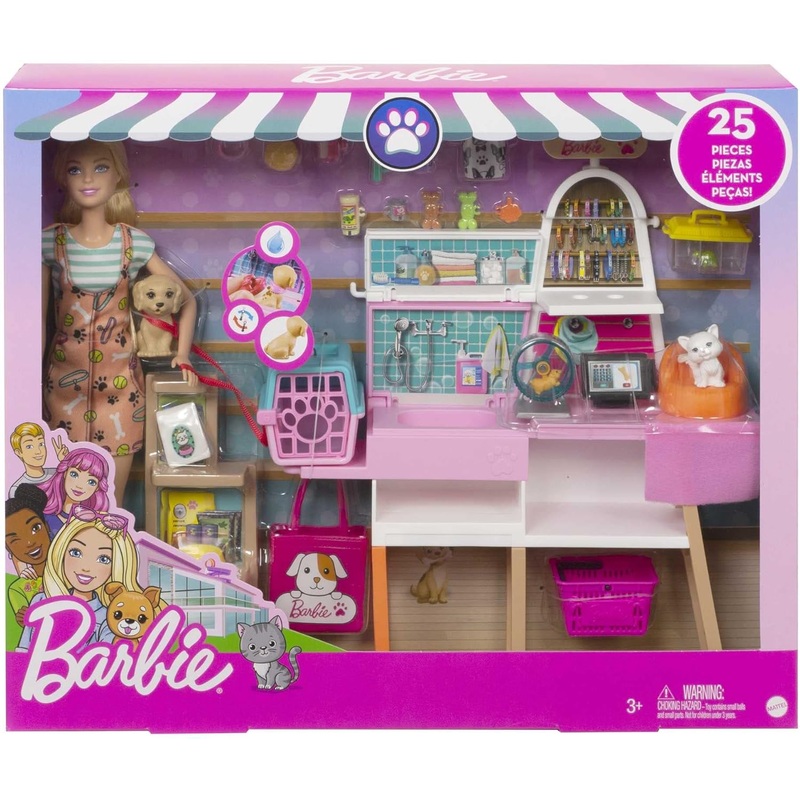 Barbie Doll And Pet Boutique Playset With 4 Pets And Accessories
