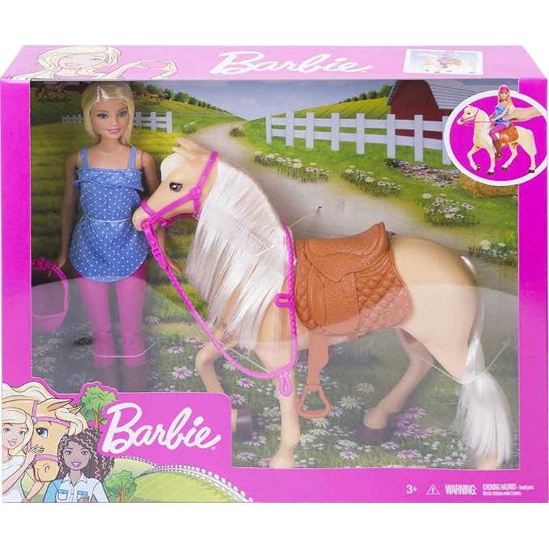 Barbie Doll & Horse Playset, Blonde Hair With Riding Accessories