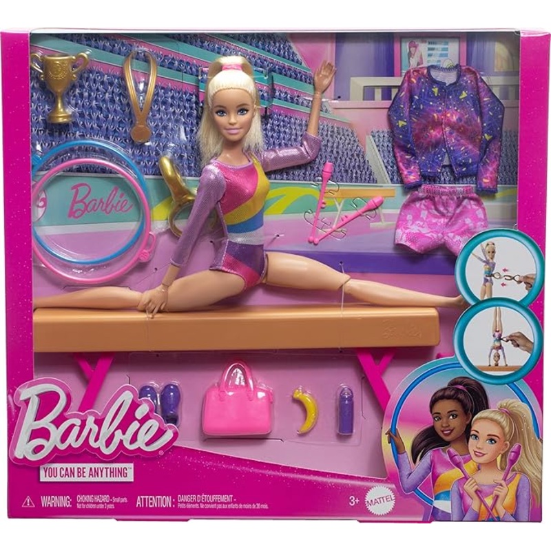 Barbie Gymnastics Playset With Blonde Fashion Doll, Balance Beam, 10+ Accessories & Flip Feature