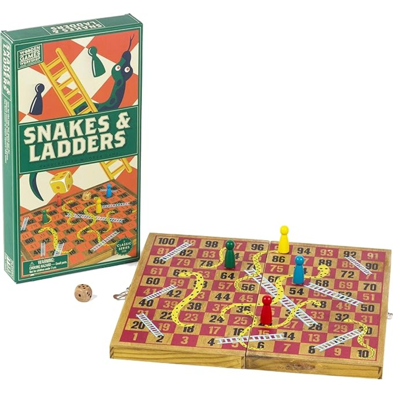 Wooden Snakes & Ladders – Traditional/Classic Wooden Family Board Game