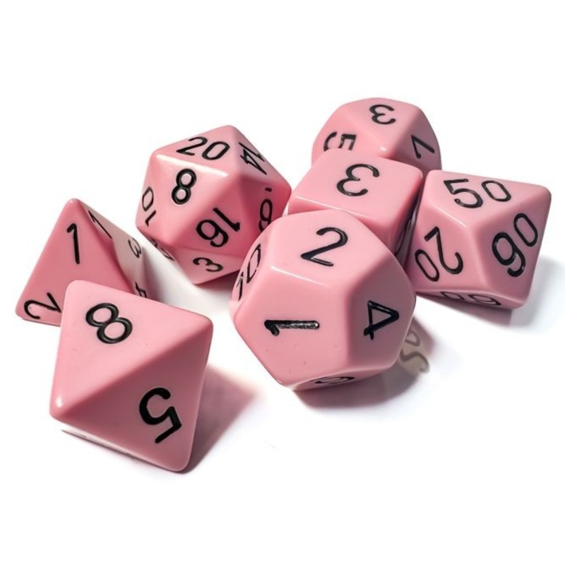 Chessex Dice Opaque Pastel Pink & Black – Set of 7