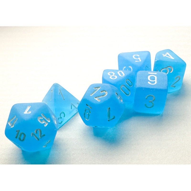 Chessex Manufacturing Mini Frosted Caribbean Blue & White Dice Set – Set of 7