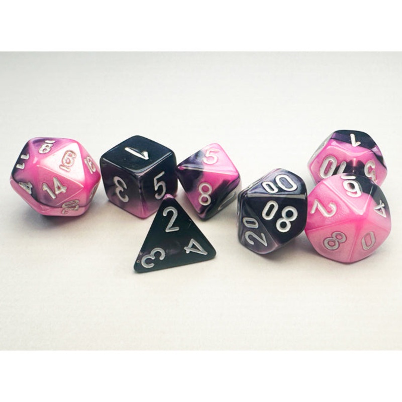 Chessex Manufacturing Mini Gemini Black Pink & White Dice Set – Set of 7