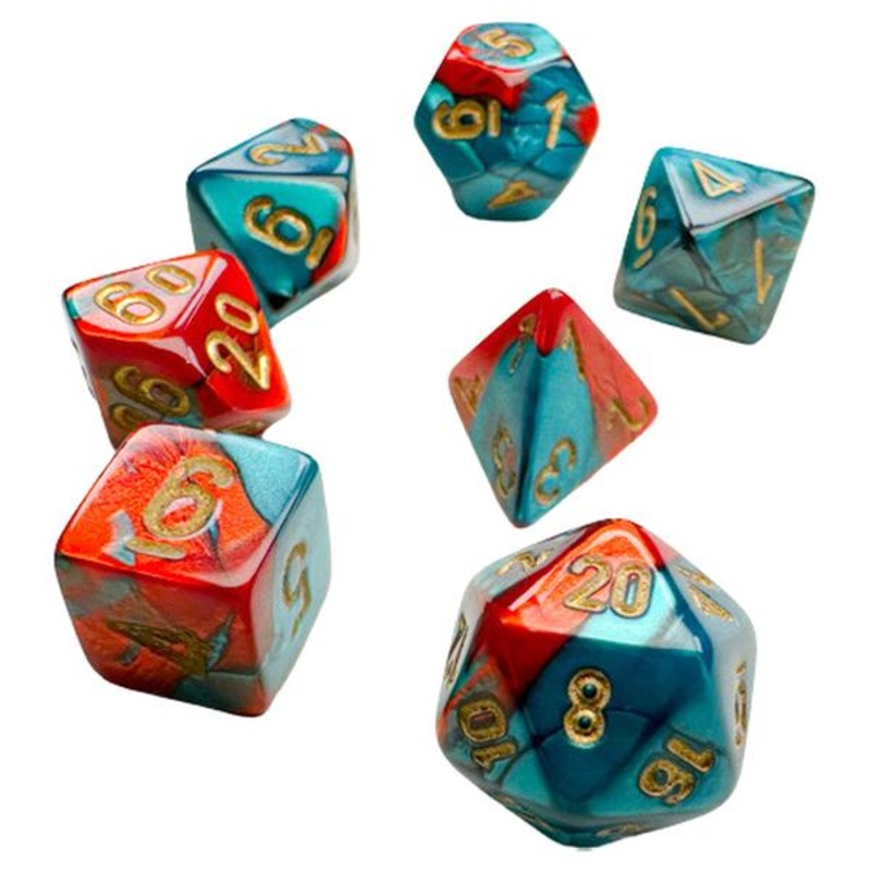 Chessex Manufacturing Mini Gemini Red Teal & Gold Dice Set – Set of 7