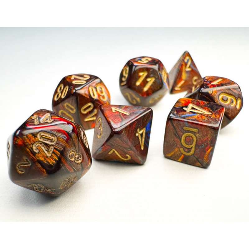 Chessex Manufacturing Mini Scarab Blue Blood & Gold Dice Set – Set of 7