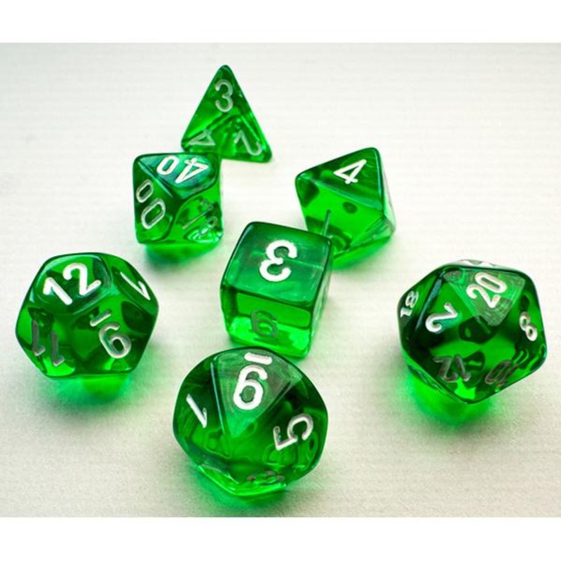 Chessex Manufacturing Mini Translucent Green & White Dice Set – Set of 7
