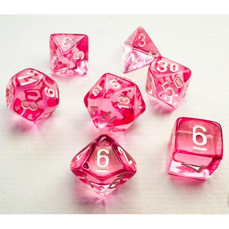 Chessex Manufacturing Translucent Pink & White Mini-Polyhedral Dice Set – Set of 7
