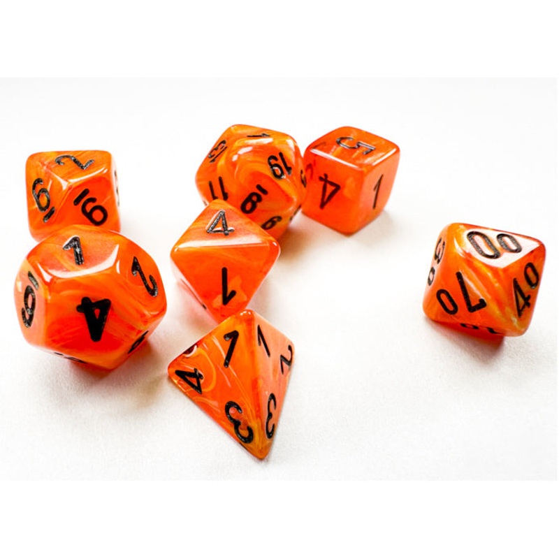 Chessex Manufacturing Vortex Orange & Black Mini-Polyhedral Dice Set – Set of 7