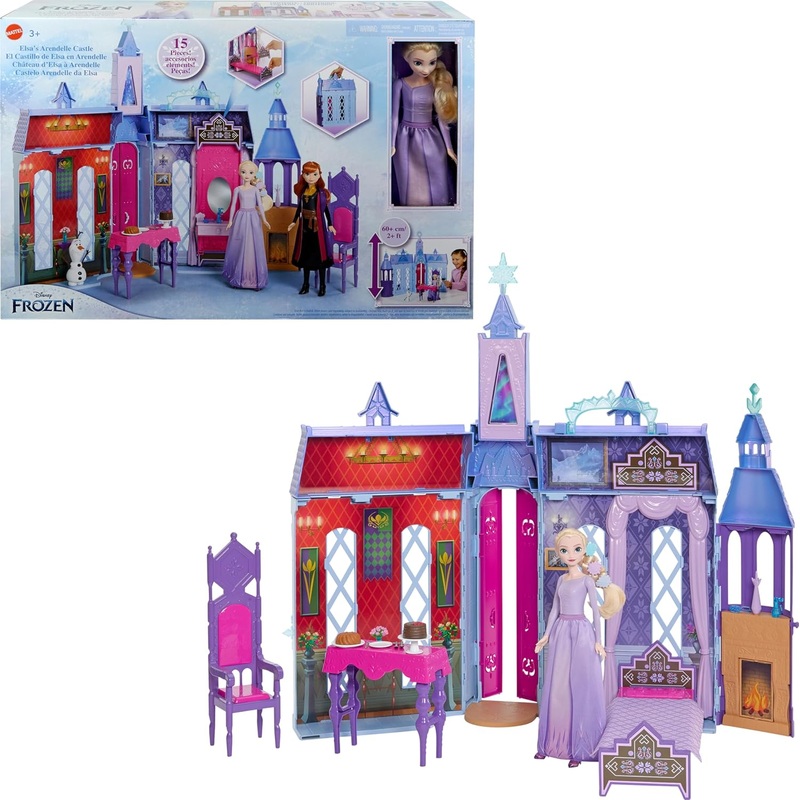 Arendelle Doll-House Castle (2+ ft) with Elsa Fashion Doll, 4 Play Areas, and 15 Furniture and Accessory Pieces from Disneys Frozen 2