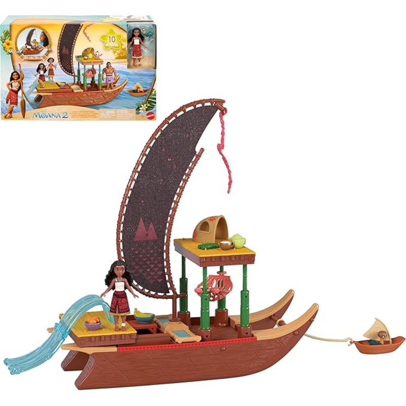 Disney Moana 2 Toys, Moana’s Adventure Canoe Playset With 1 Small Doll, 1 Canoe & 10 Accessories