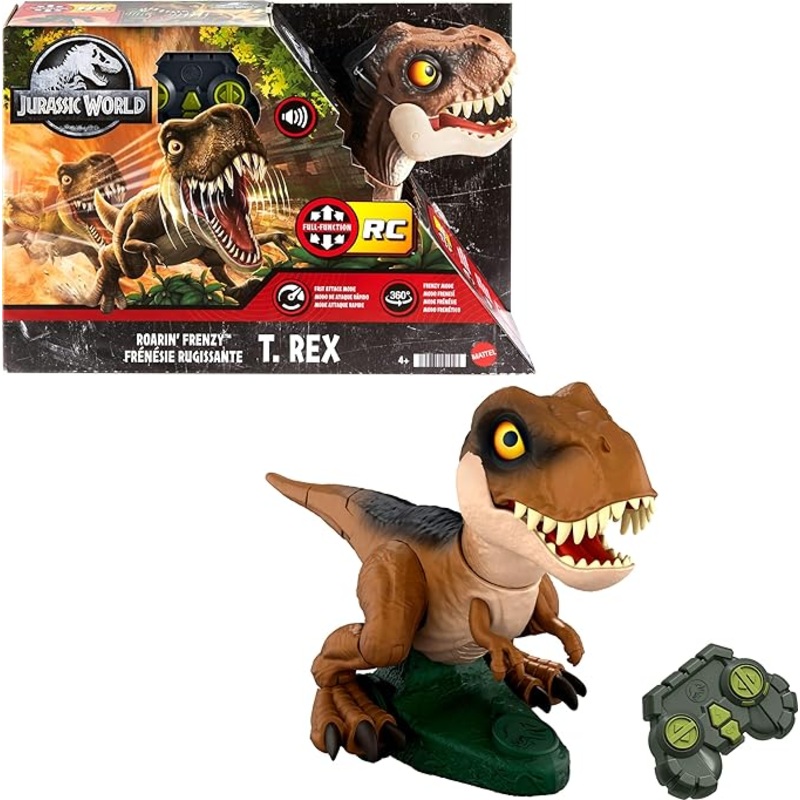 Jurassic World Roarin Frenzy T Rex RC Toy, Motorized Remote Control Tyrannosaurus Rex Dinosaur