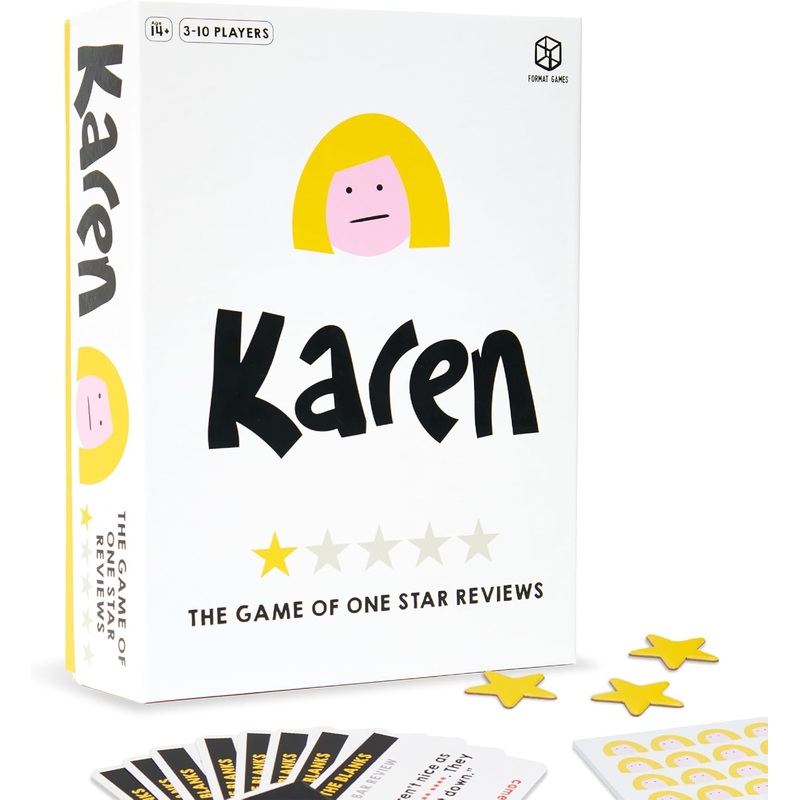 Karen Party Game – Hilarious Fake Complaints vs. Real One-Star Reviews! Fun Bluffing Game for Game Night, Ages 14+, 3-10 Players, 45-90 Minute Playtime, Made by Format Games