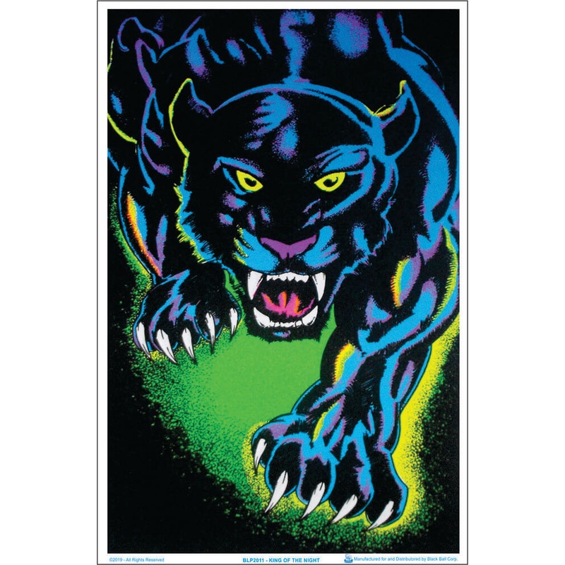King of the Night Black Cat Black Light Poster