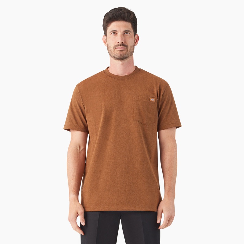Dickies Heavyweight Heathered Short Sleeve Pocket T-Shirt (Brown Duck/Black Heather) Size L