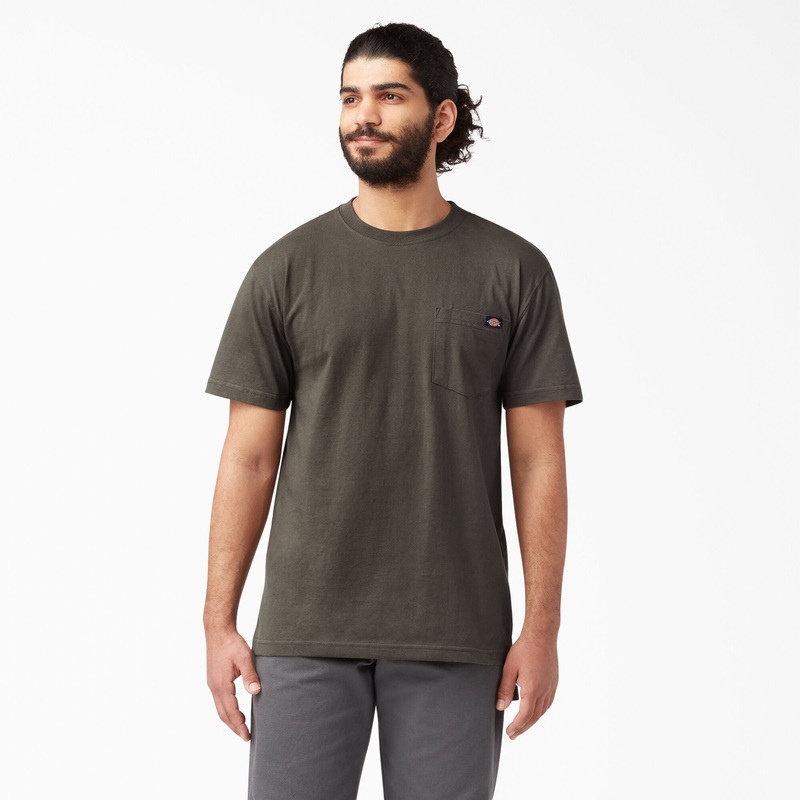 Dickies Heavyweight Short Sleeve Pocket T-Shirt (Black Olive) Size 4XLT