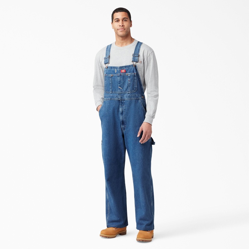 Dickies Stonewashed Indigo Bib Overalls Size 44×32