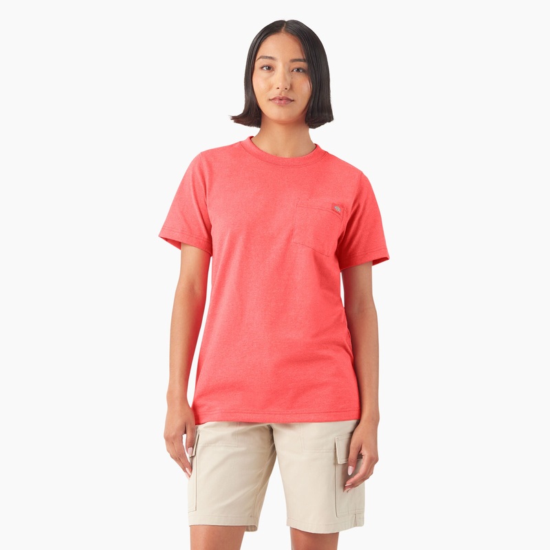Dickies Women’s Heavyweight Short Sleeve Pocket T-Shirt (Coral Reef) Size L