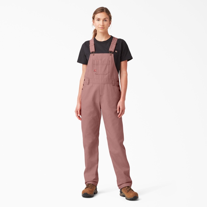 Dickies Women’s Relaxed Fit Bib Overalls (Rinsed Ash Rose) Size M