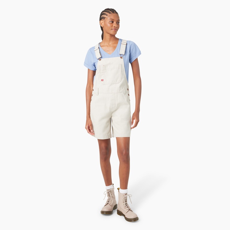 Dickies Women’s Relaxed Fit Bib Shortalls, 7 (Stone) Size XL
