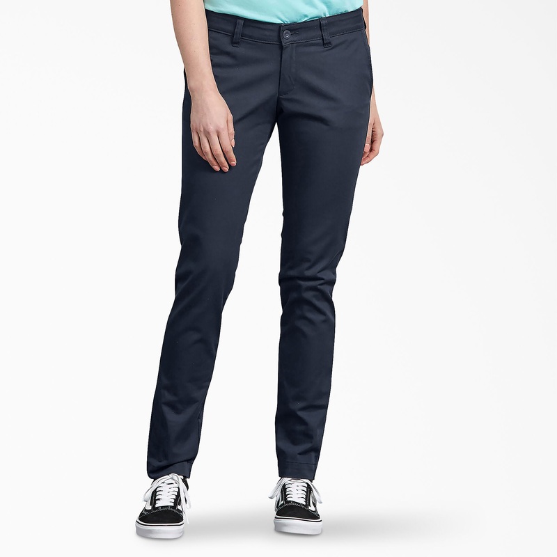 Dickies Women’s Slim Fit Skinny Leg Pants (Rinsed Dark Navy) Size 8